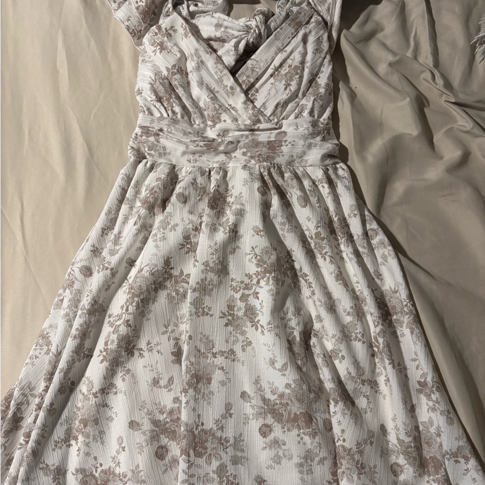 Altar'd State Floral Dress in White and Brown